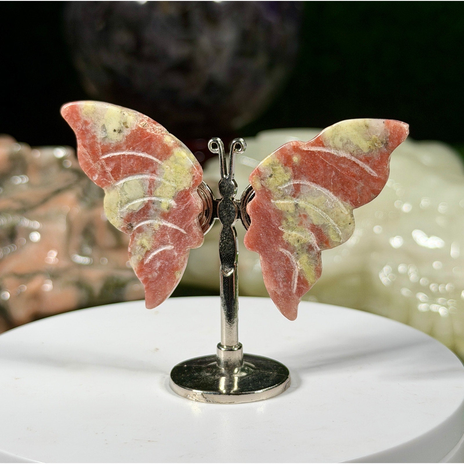 Plum Blossom Butterfly Wings Red Aventurine & Serpentine Crystal