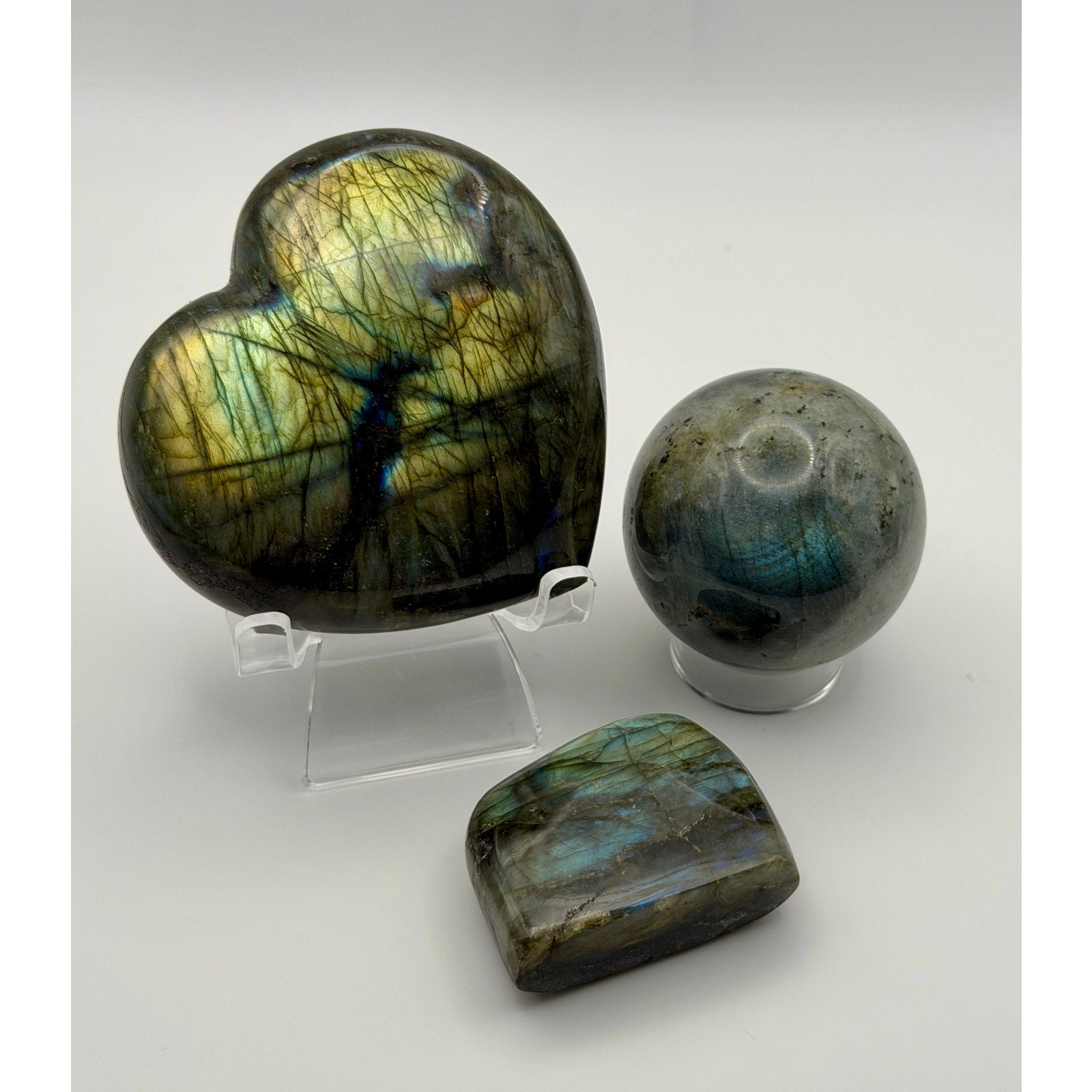 3PC 1lb 7.6oz Labradorite Sphere, Heart Lot