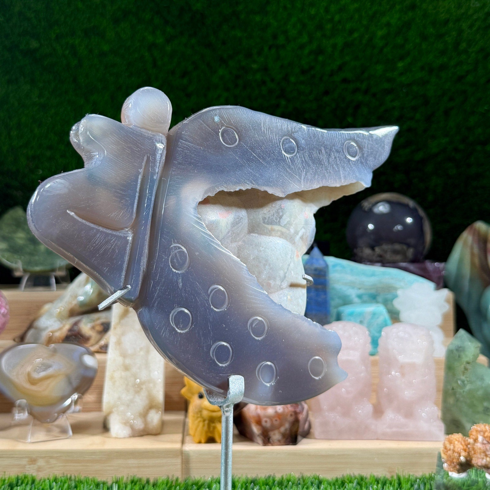 Blue Agate Fairy with Stand | 1 lb 13.4 oz  | 8.5 Inch Crystal Display Carving