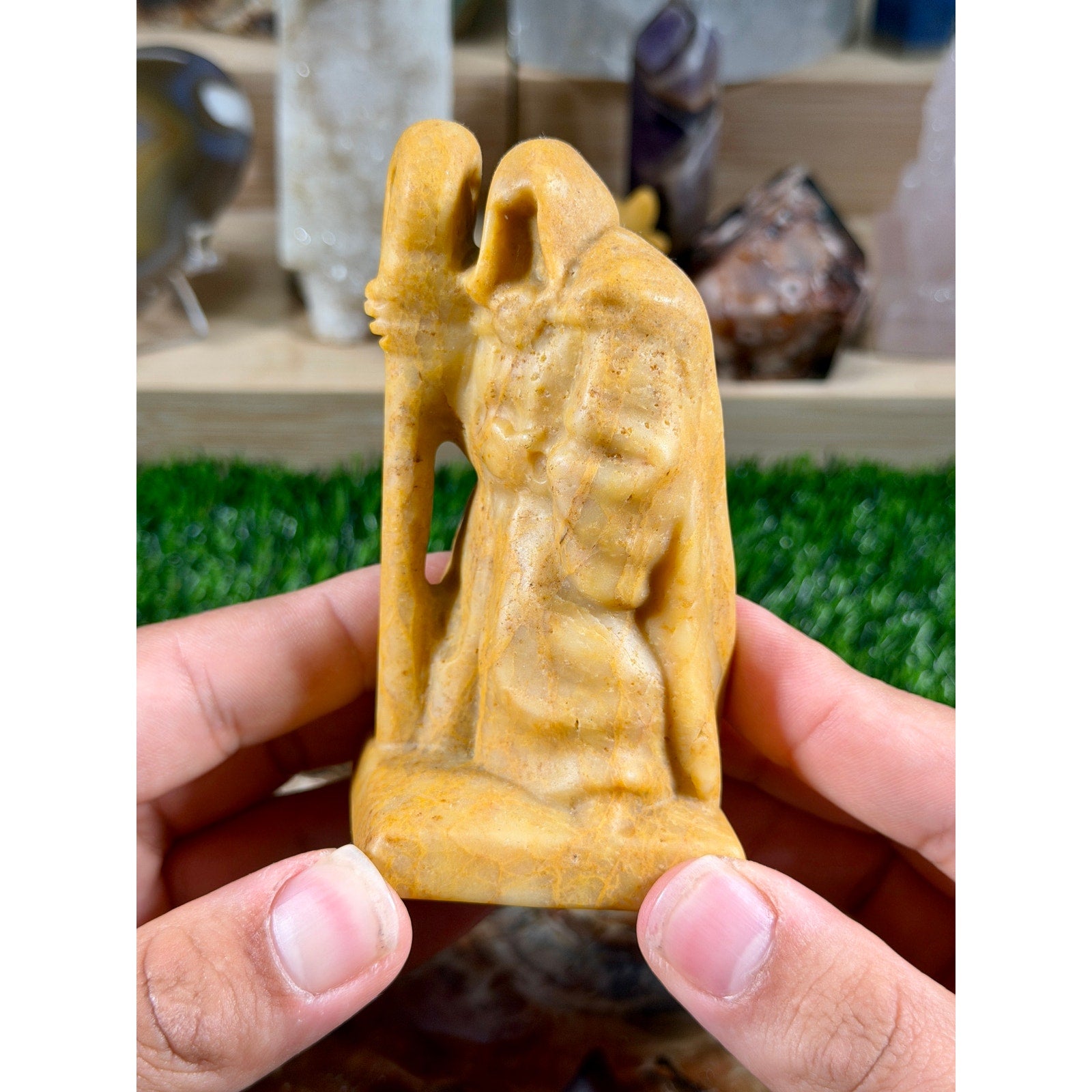Yellow Jasper Grim Reaper Carving | 10.9 oz | Spooky Crystal Display Piece