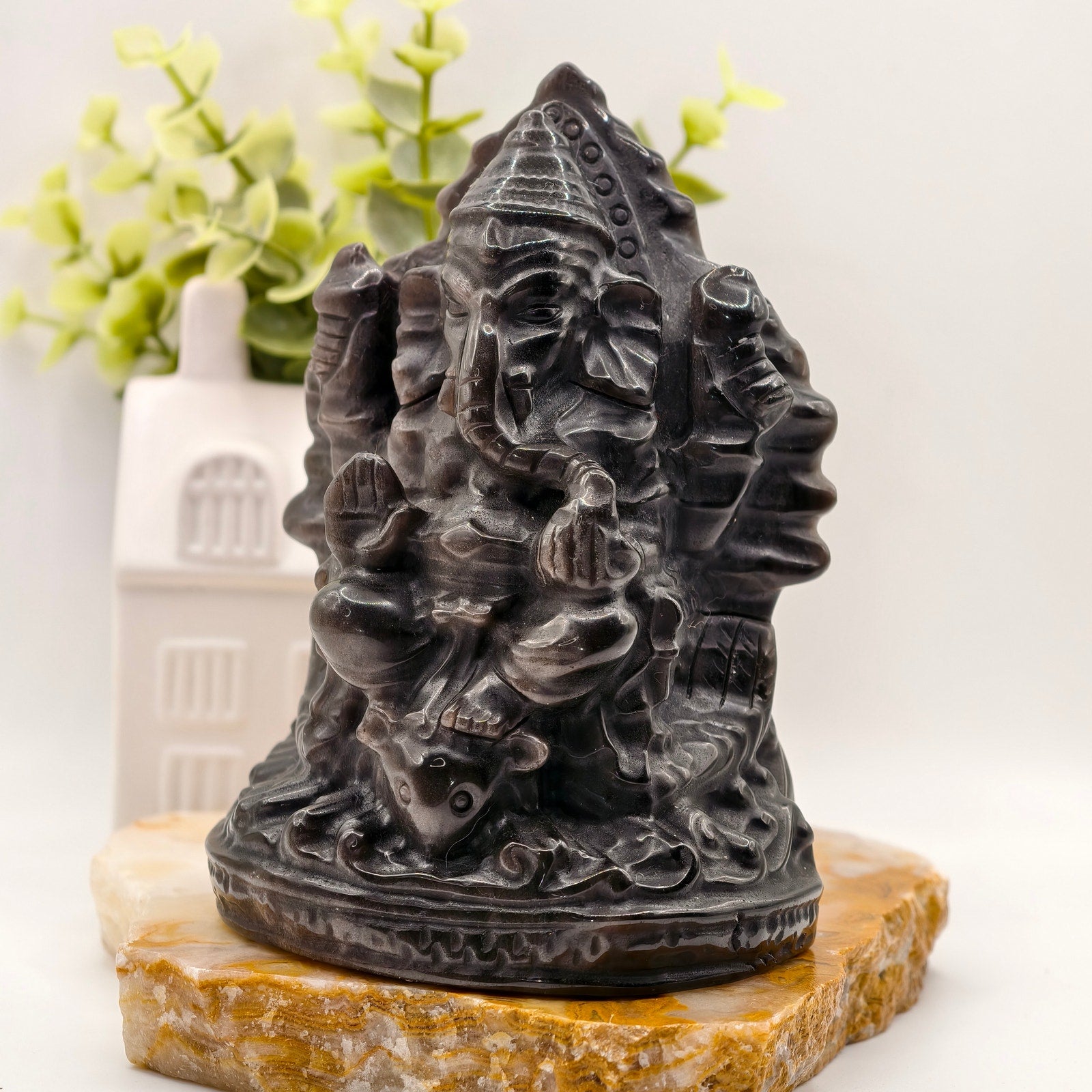 1LB 7.5oz Silver Sheen Obsidian Ganesha